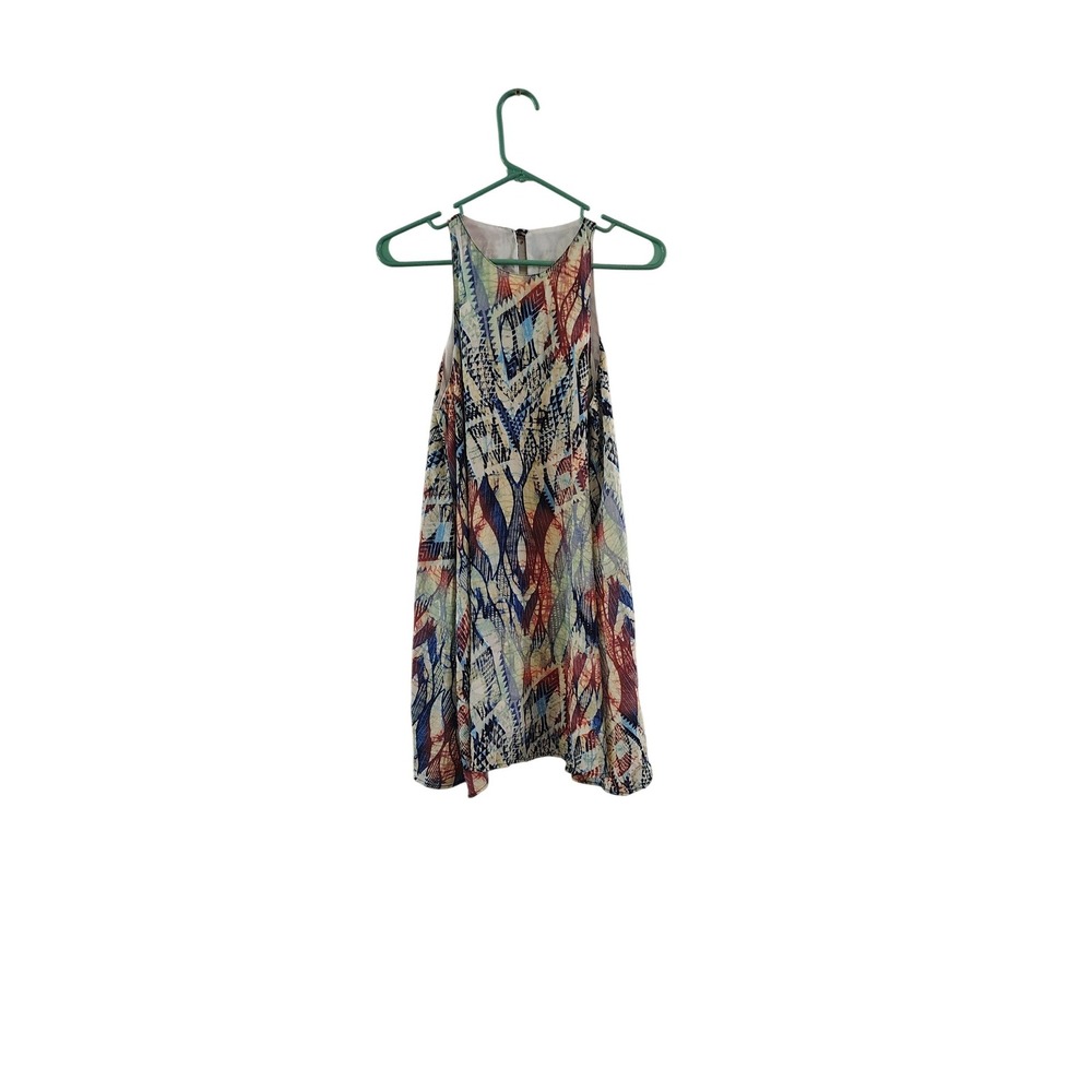 Ellui Womens Abstract Geometric Print Sleeveless Shift Mini Dress Multi-Color S